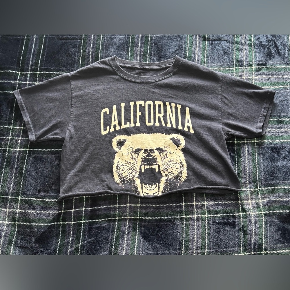 Brandy Melville Navy blue California Bear Graphic Crop Top